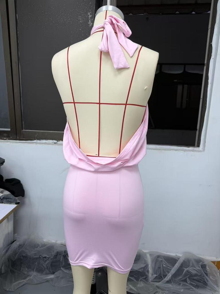 2026 European American Style Sleeveless Backless Halter Bodycon Dress - Sexy Strappy Women's Summer Fashion