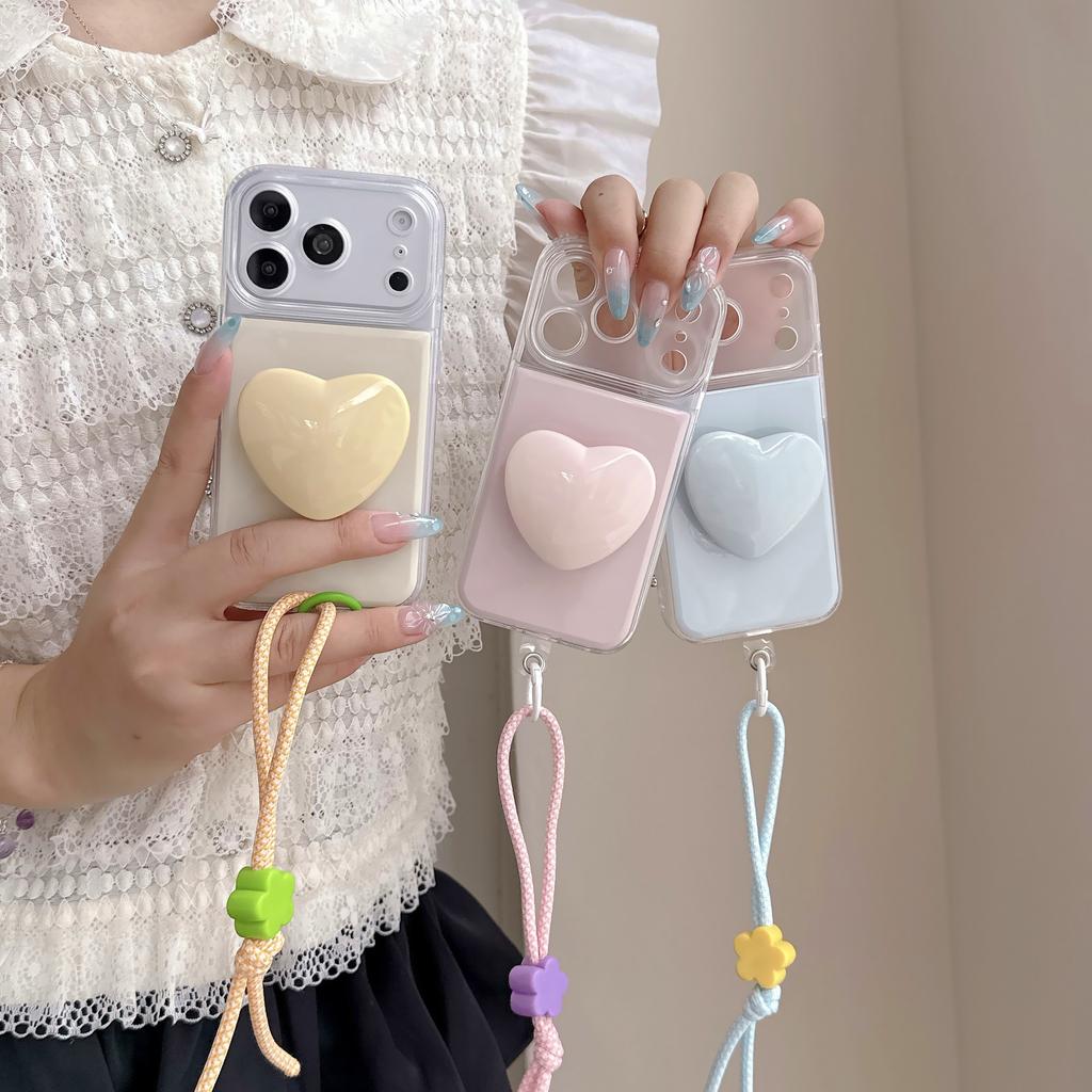 Macaron drum bag three colors + love bracket, suitable for Apple 17Pro max mobile phone case iPhone16 all-inclusive women