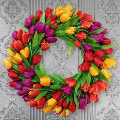 Artificitial Tulip Wreath Decoration 40cm Floral Garl Mother's Day Front Door Hanging Ornament