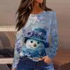 Women's Fashion Casual Slit Hem Round Neck Long Sleeve Loose Printed T-Shirt Ladies Top Christmas