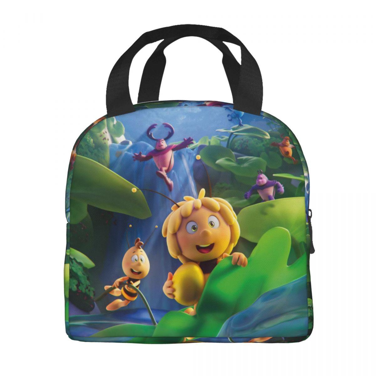Maya The Bee With Flowers Cartoon Thermal Insulated Lunch Bag for Work Portable Bento Box Thermal Cooler Food Box Option 1