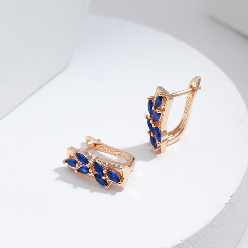 New Blue Natural Zircon Earrings For Women Rose Gold Leaf Earrings Trendy Romantic Vintage Wedding Jewelry
