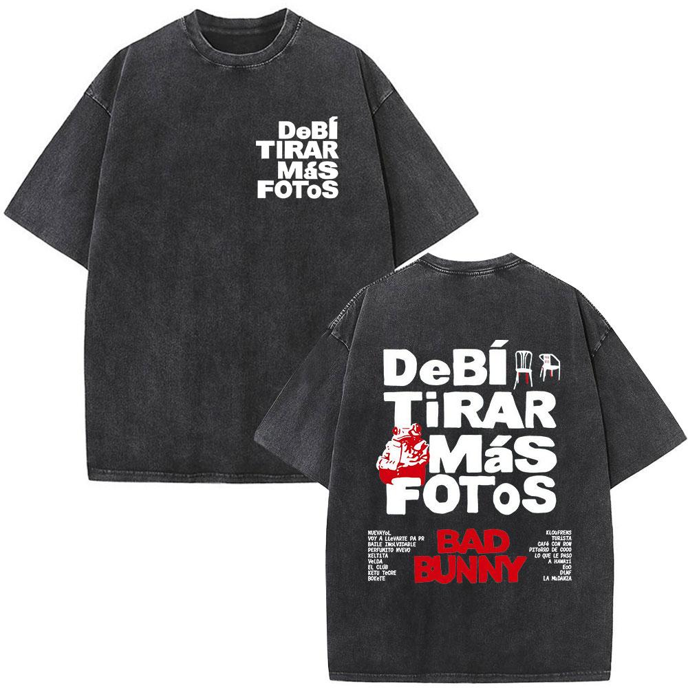 

Bad Bunny Vintage Washed T Shirts Debi Tirar Mas Fotos DTMF Tshirts Mens Clothing Fashion Hip Hop High Quality Tshirt Couples S