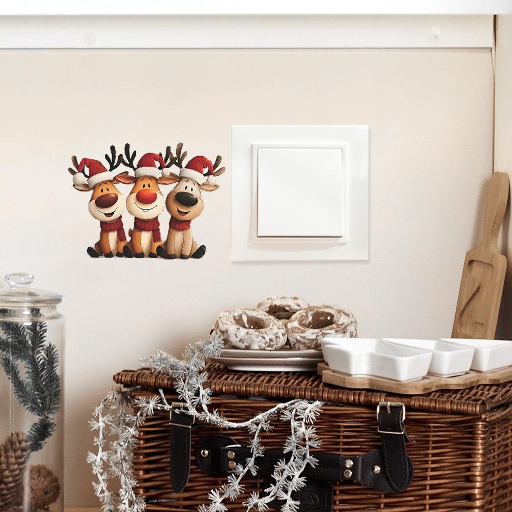 Cartoon Christmas Atmosphere Reindeer Living Room Dining Room, Entrance Hall Wall Switch Beautification Stickers