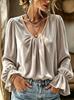 Autumn and winter women's clothing new velvet versatile V-neck pleated loose solid color long-sleeved shirt women