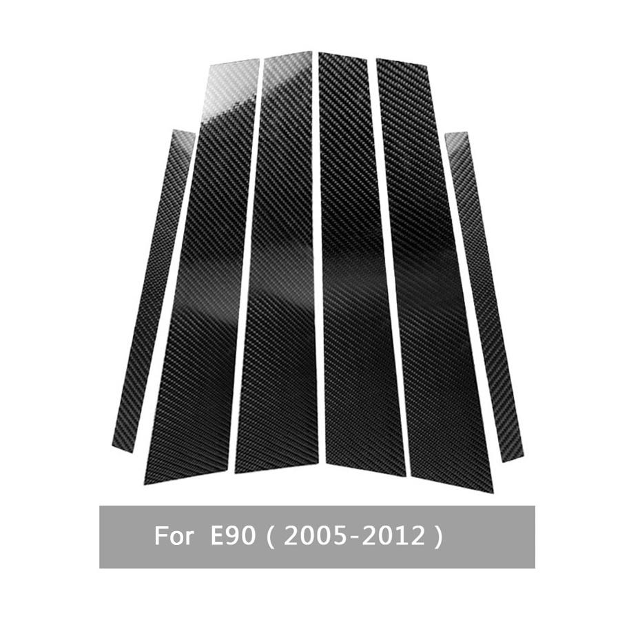 6X Black Carbon Fiber Window Pillar Strip Trim Decal For BMW 3 Series E90 05-12