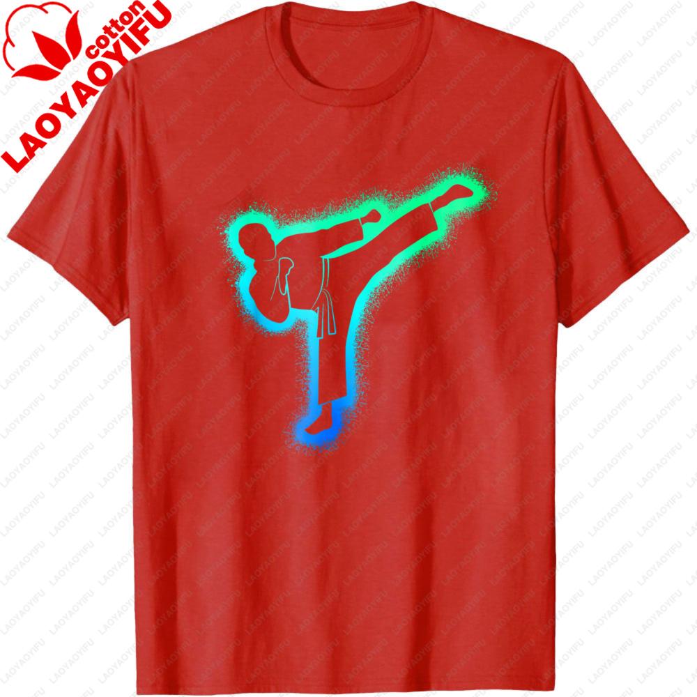 Men TShirt Karate Kick Design Summer Casual Short Sleeve Cotton Fashion Top for Men Streetwear Gift Idea Sporty Style