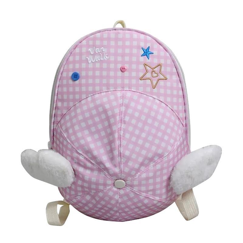 And Cute Creative Star Embroidered Wing Checkered Pattern Hat Shaped Backpack