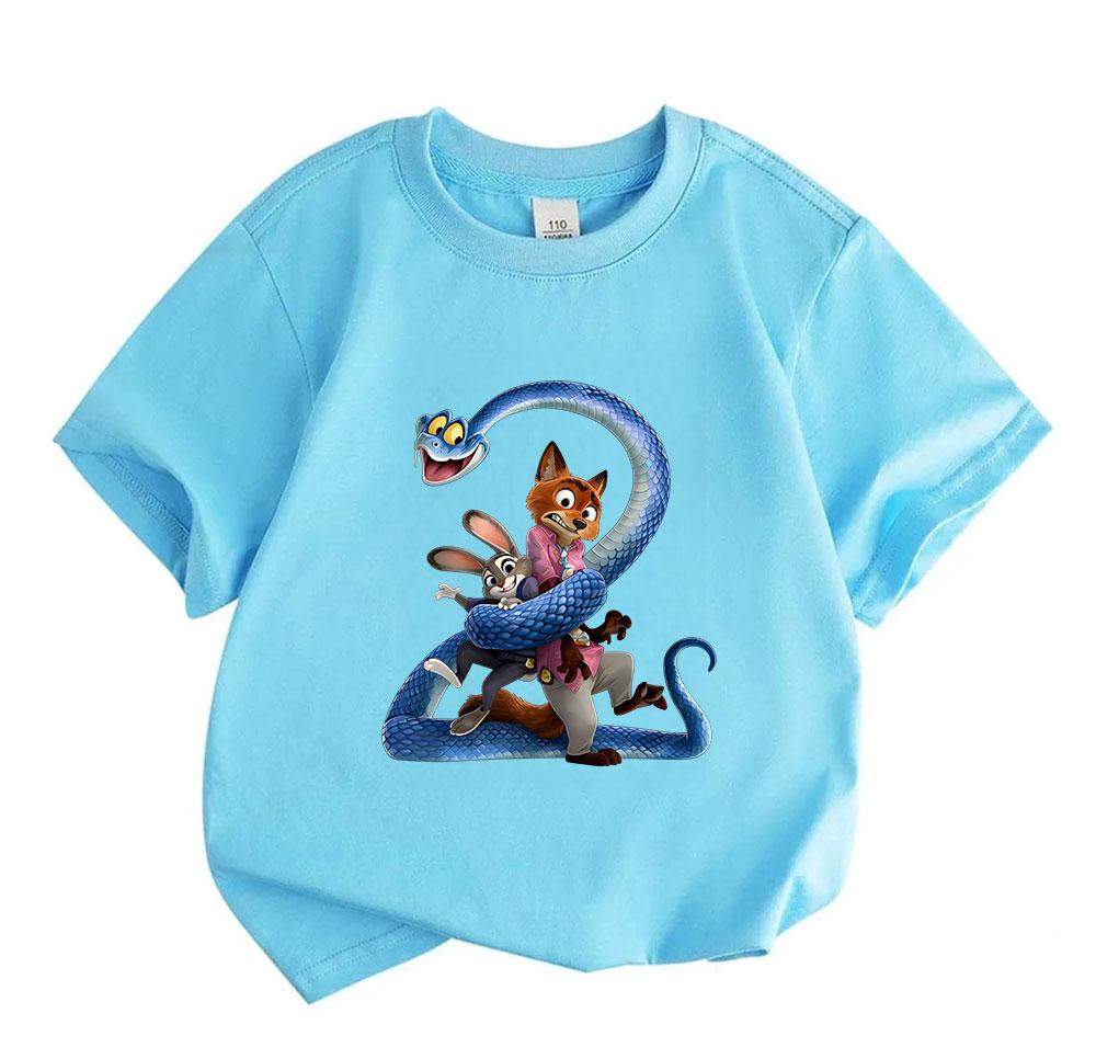 Kids Boys Girls 100% Cotton Crew Neck Short Sleeve T-Shirt, Funny Cartoon Rabbit Fox Snake Print Casual Comfortable Tee Tops for Children Daily Wear