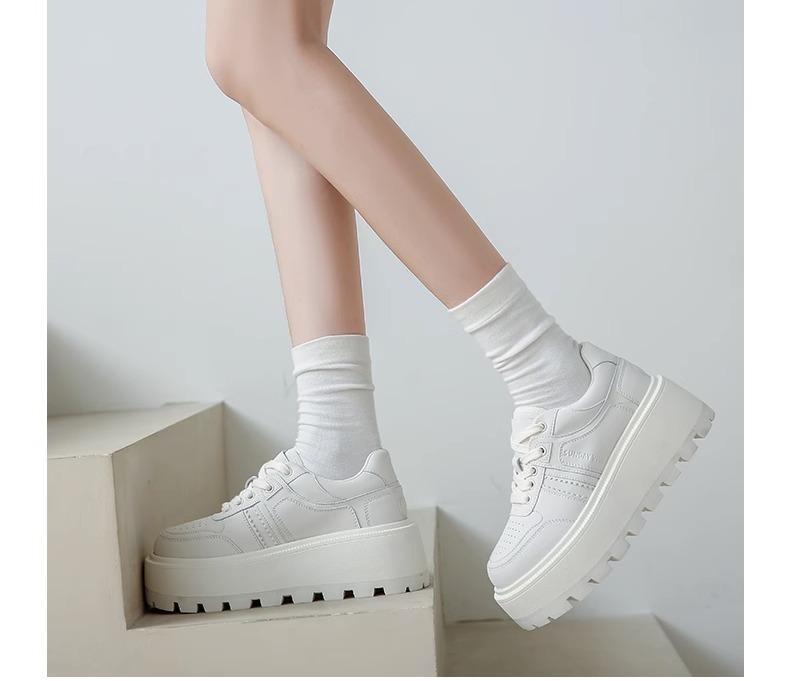 Little White Shoe Women 2025 New Soft Leather Muffin Thick Sole Black and White Panda Women's Shoes Versatile Height Increase Sports and Leisure