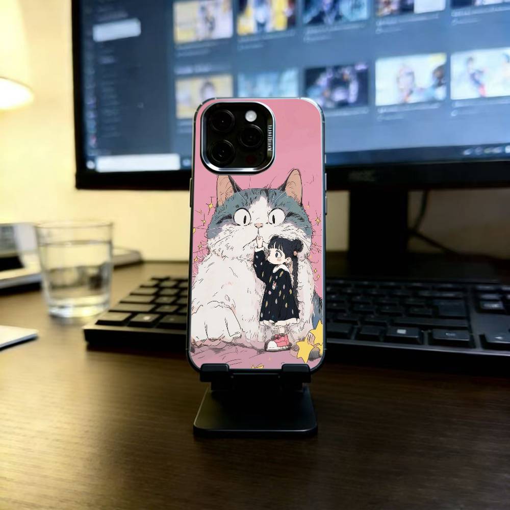 Chibi Girl Phone Case For iPhone 17,16,15,14,13,12,11 Plus,Pro Max,XS,Colorful Silver Black Cover iPhone17Air