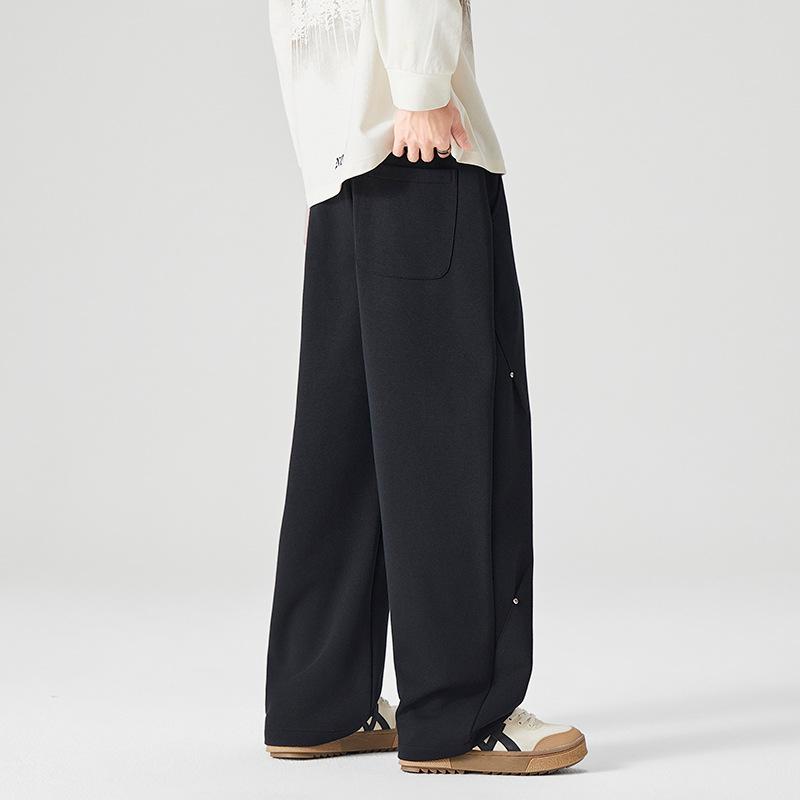 Grey drape wide-leg sweatpants men's spring and autumn loose drawstring casual pants sweatpants straight casual style versatile pants