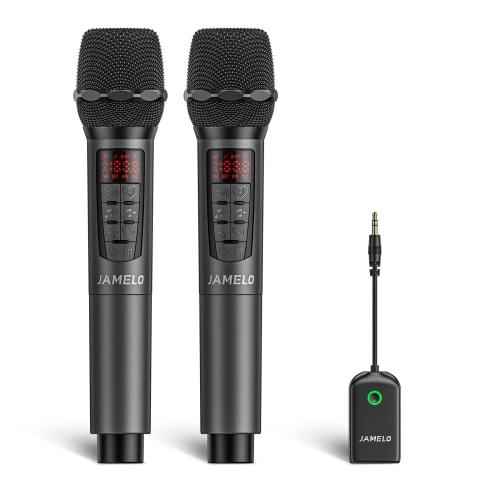 JAMELO Wireless Microphone, Rechargeable Dynamic Microphone, 2.4GHz, 6 Reverb Modes, 3.5mm Receiver, High-Quality Sound, 1/8" Output, for Amplifiers,