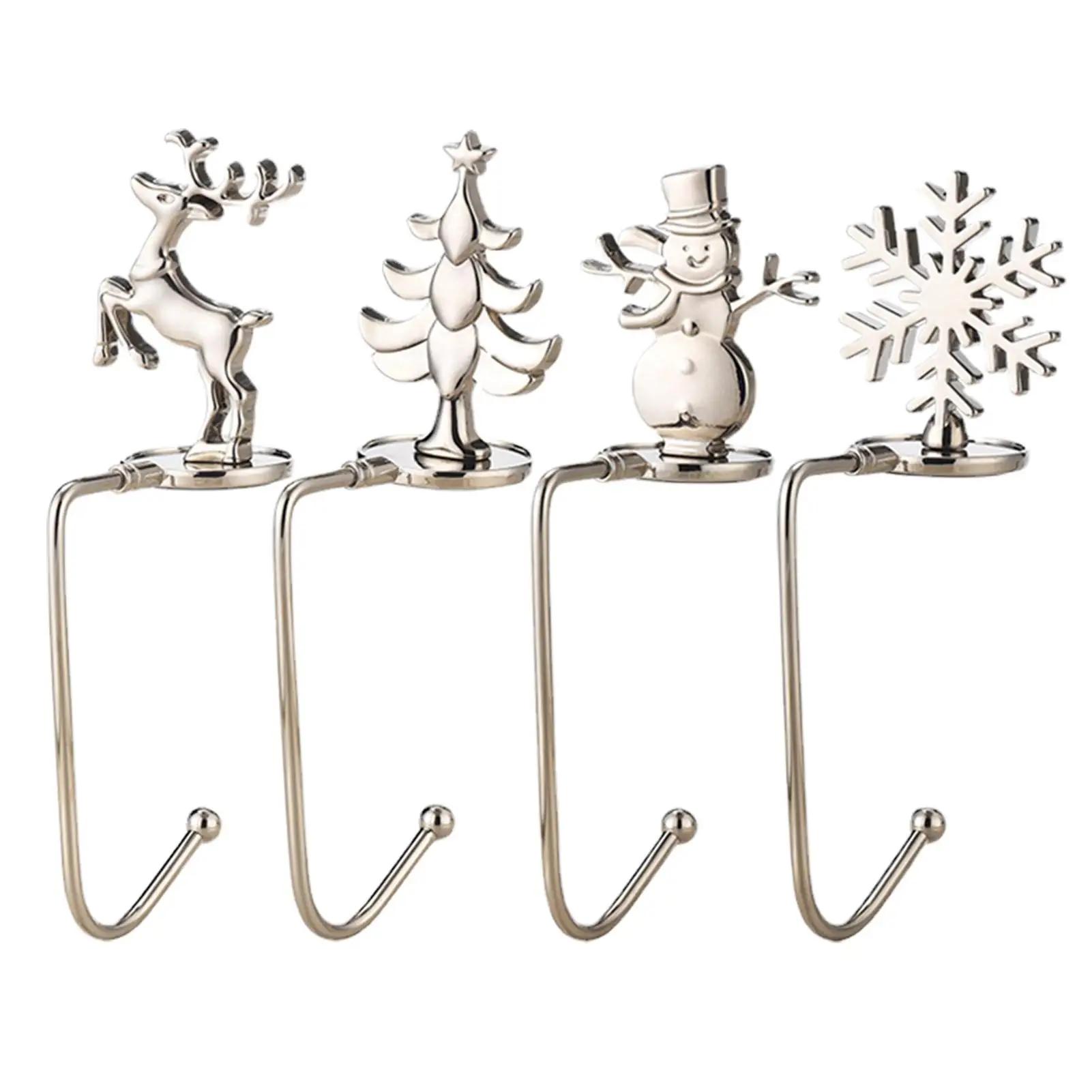 4PCS/SET Christmas Stocking Holders Christmas Stocking Hooks for Fireplace Mantle Holders Xmas Stocking Hangers