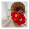 Tsubaki Hair Accessory for Coming-of-Age Ceremony, Dried Flowers, Gold Mizuhiki, Ball Kanzashi, Gold Leaf, for Graduation Ceremony, Wedding,