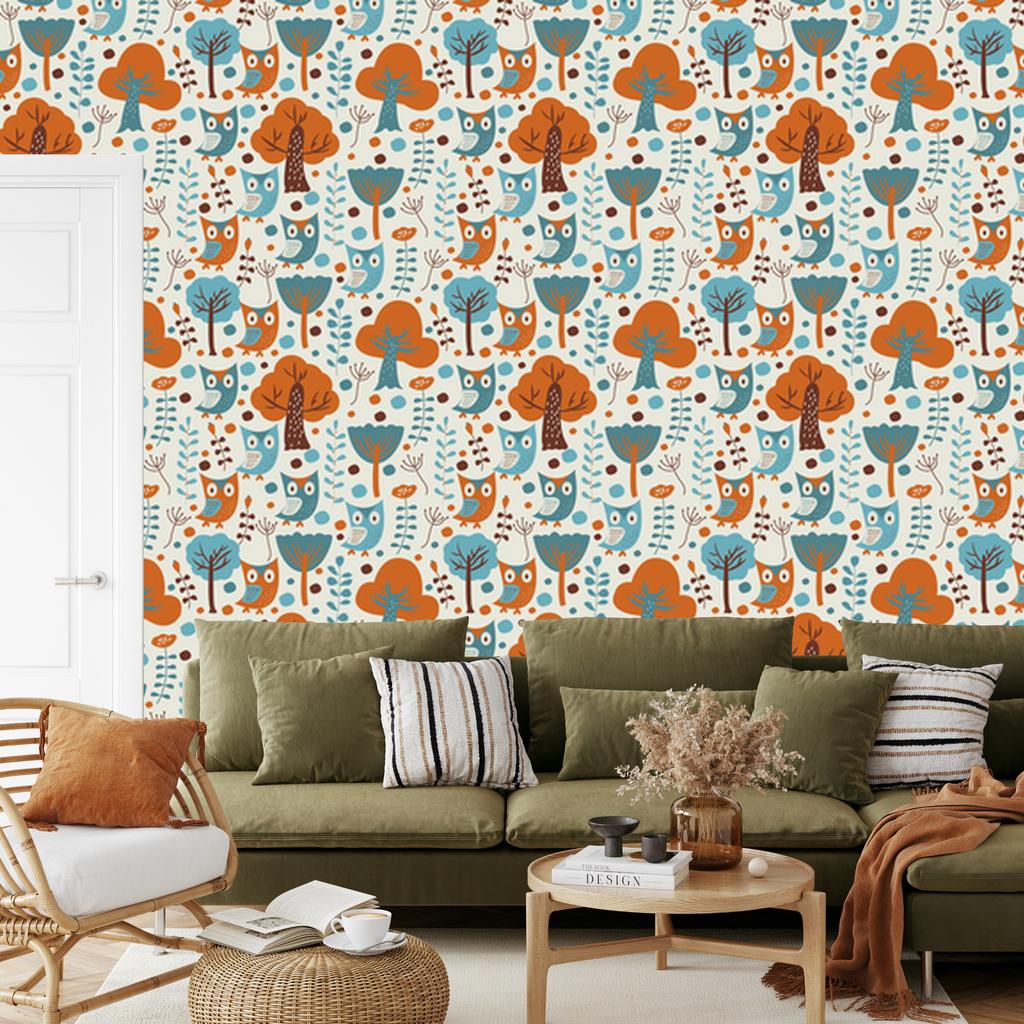 Colorful Owls Wallpaper for Living Room and Bedroom 50x1000