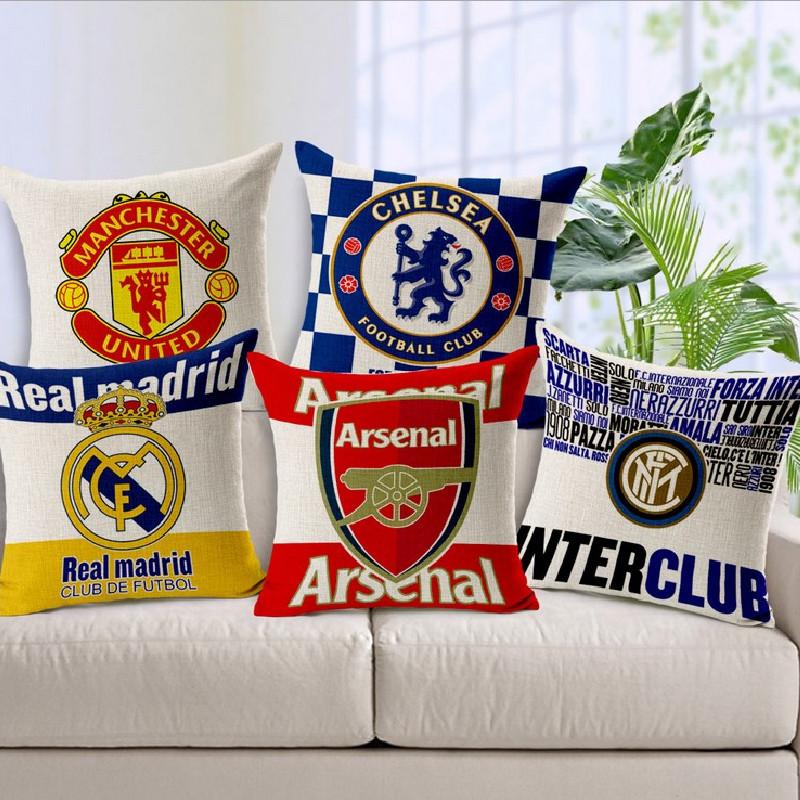 Football Cup Flag Club Linen Cushion Cover For Living Room Sofa Decor