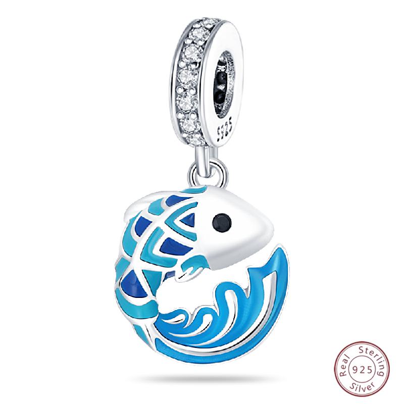 Copper Beaded Pendant Blue Zircon Ocean Penguin Crab Original 3Mm Bracelet Women Fine Jewelry