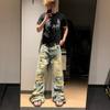 American high street retro washed old summer ripped jeans men's loose straight trendy brand ruffian handsome wide-leg pants