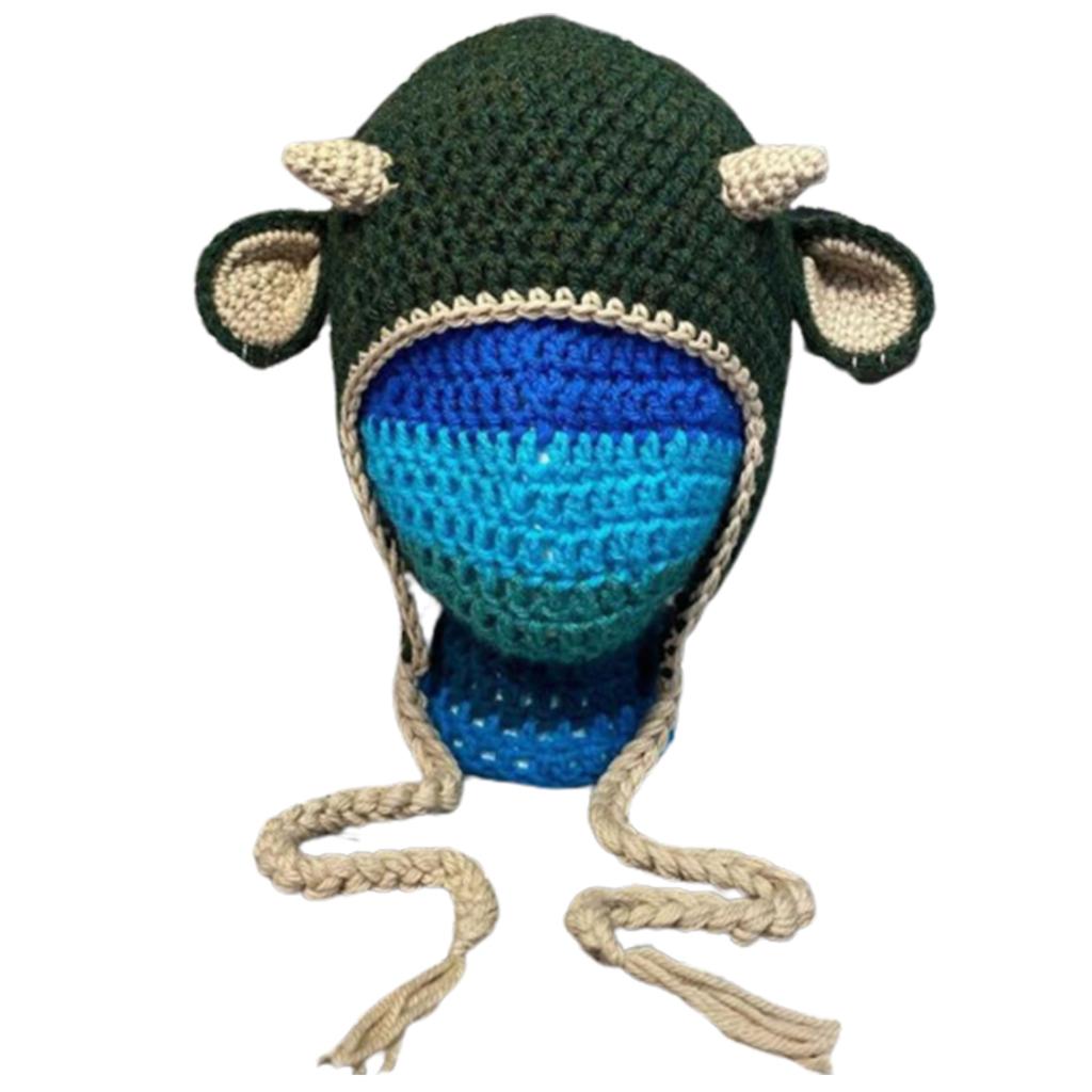 Cartoon Crochet Hat Winter Beanie Cap Long Rabbit Ear Skull Cap Cosplay Party Hat for Teens Adult Universal Headdress