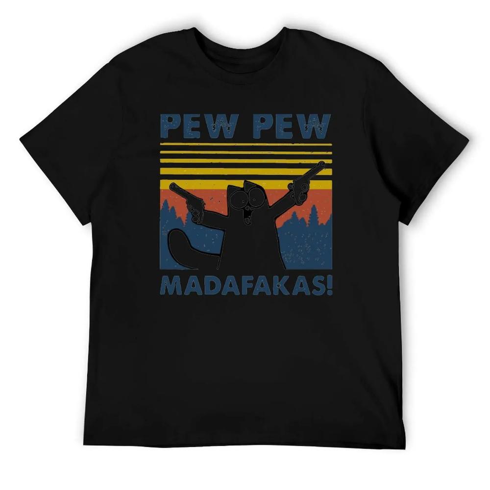 Pew Pew Madafakas T-Shirt Herren Kurzarm Neuheit Lustiges Katzen T-Shirt Baumwolle Lockere Oberteile Shirts Tee T-Shirt Tägliche Streetwear