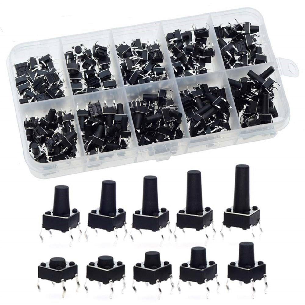 200pcs Tactile Micro Switch 4 Feet Tact Push Button Switch Universal Key Switch Kit TV