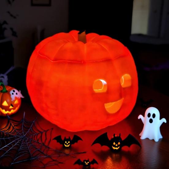 LED Pumpkin Light Halloween Jack-O'-Lantern Flickering Tea Light Inside Orange Pumpkin for Mantel Fall Festival Decoration