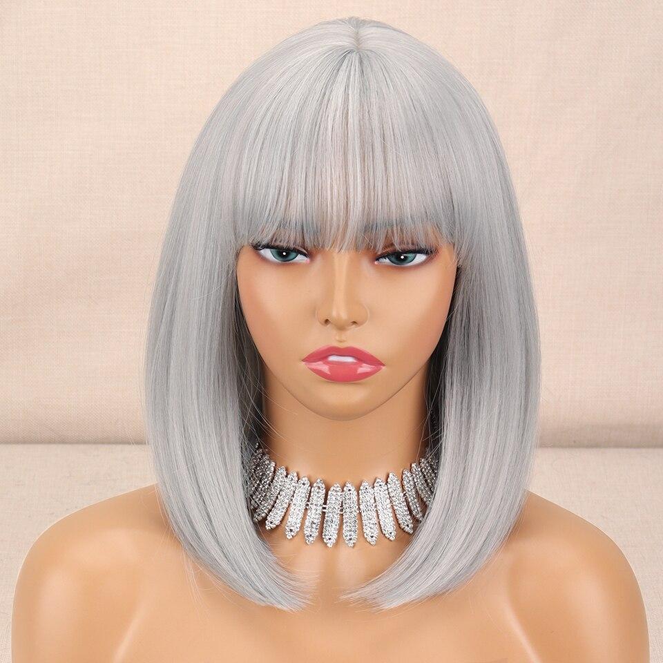 MISSQUEEN Short Straight Bob Wigs with Bang Blonde Golden Brown Natural Synthetic Hair for Women Daily Cosplay Heat Resistant Fiber Wig