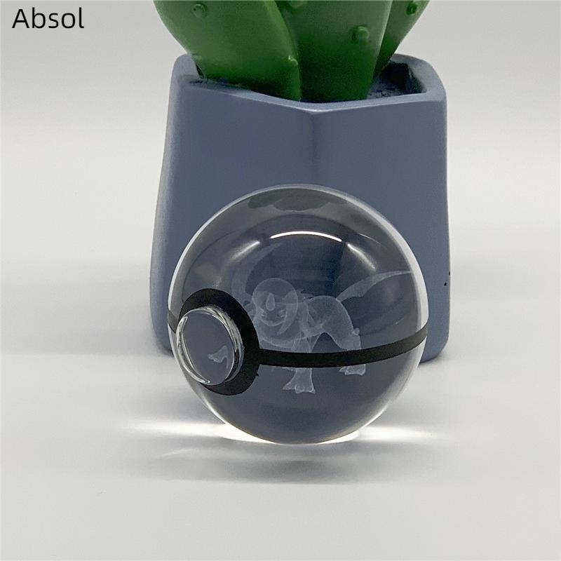 5cm  3D Crystal Ball Pikachu Eevee Mewtwo Carving Model LED Color Light Base Children's Gift Fans Toy Birthday Gift