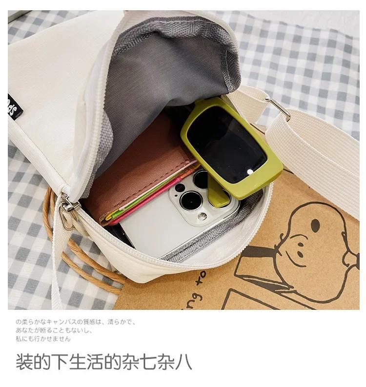 Canvas Mobile Phone Pouch Women Mini Crossbody Bag Single Shoulder Bag Vertical Key Mobile Phone Bag Portable Coin Purse Wallet