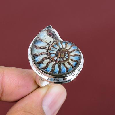 Ammonit Doppelopal Ring handgefertigter Ring Echter Edelstein Schmuck 925 Sterling Silber Ring verstellbarer Ring Hochzeitsgeschenke Statement Ring