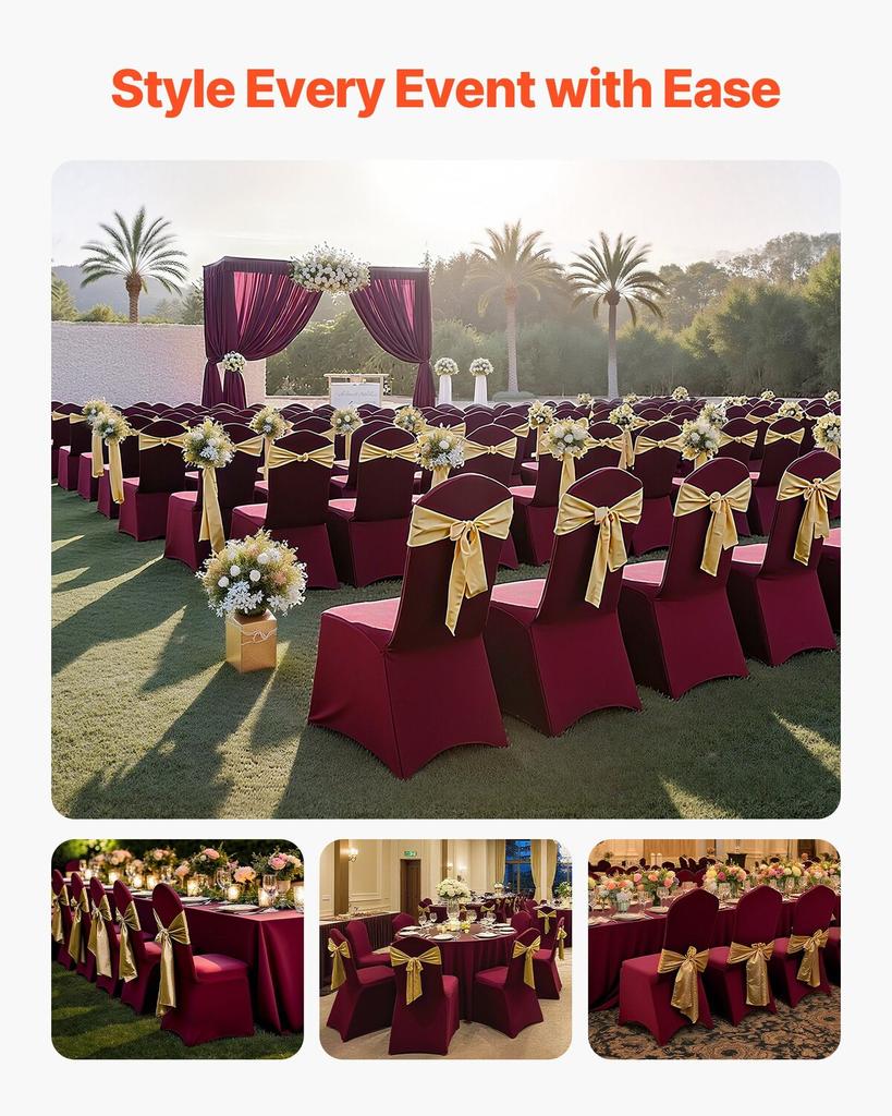 50 Pcs Burgundy Chair Covers, Polyester Spandex Chair Cover, Stretch Slipcovers for Wedding Party Dining Banquet Flat-Front Chair Covers, Fits Chair