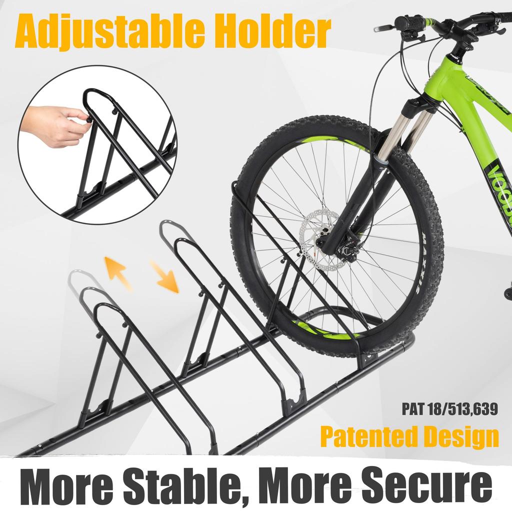 CyclingDeal Bicycle Floor Parking Rack Stand for Mountain MTB Road Bikes Indoor Home Garage Storage Adjustable 3 Bikes - - -