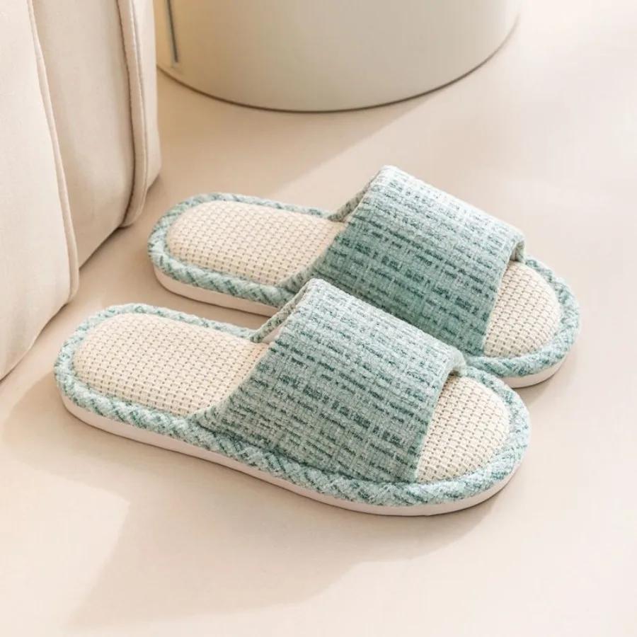 Fashion Linen Slippers For Men's Home Indoor Soft Soled Quiet And Non Slip All Season Household Cotton And Linen Slippers