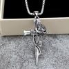 Vintage Stainless Steel Rose Cross Pendant Necklace Unisex Fashion Jewelry Charm