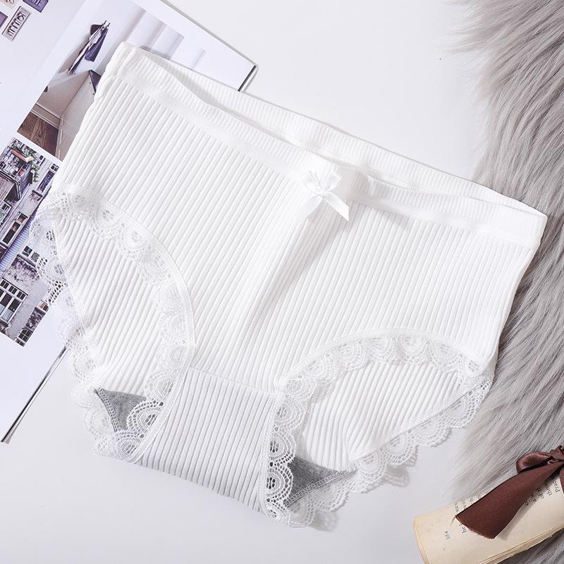 Women's Korean-Style Ribbed All-Cotton Mid-Waist Triangle Briefs with Pure Cotton Crotch