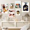 Sommerjente En liten lur Villblomst Jungelplanter Veggkunsttrykk Lerretsmaling Nordisk plakat Dekorbilder til stuen
