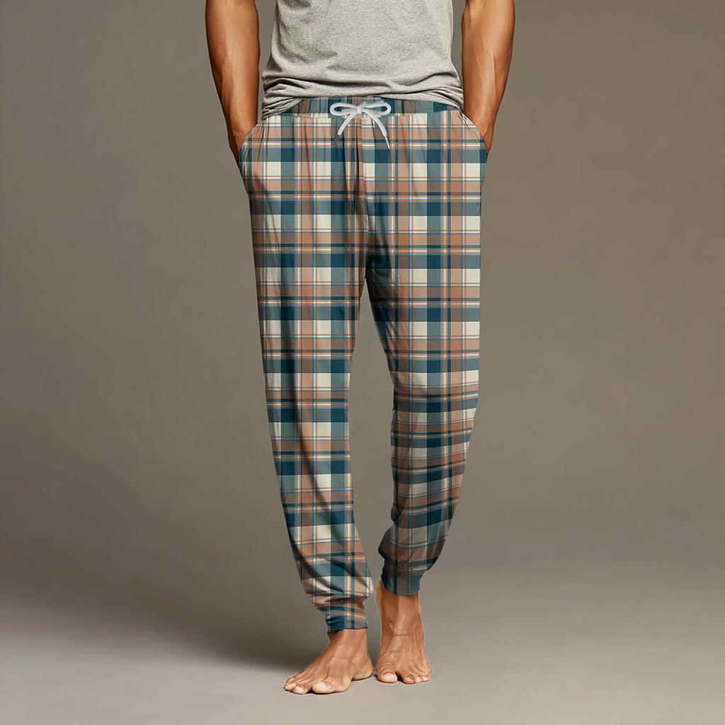 Men's Drawstring Pocket Cuffed Casual Pants Home Sleep Pants