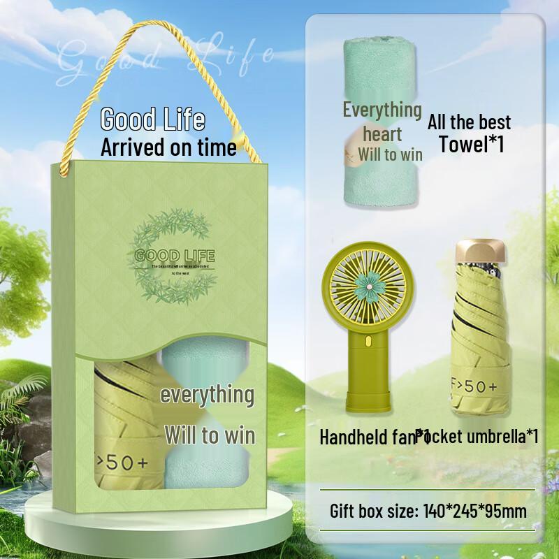 Summer Cooling Business Gift Set All Wishes Come True Towel + Fan E + Bamboo Cup
