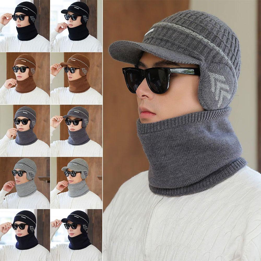Thickened Velvet Men Beanie Hat Soft Beanies Knitted Hat Outdoor Cap and Scarf Set Boys Girls