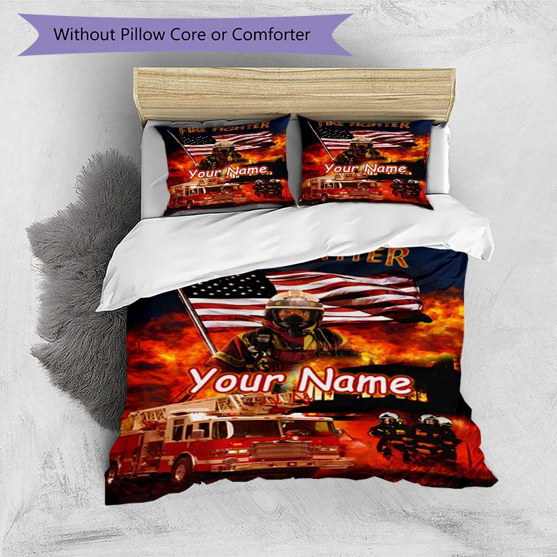 3PC Custom Name Firefighter Poster Bedding Set Duvet Cover Closure Includes 1 Duvet Cover & 2 Pillowcases for Bedroom