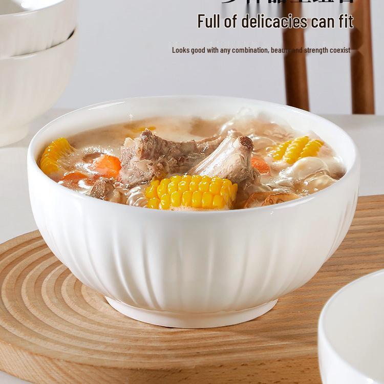 White 8-Inch Underglaze Soup Bowls: Set of 2, 2025 New Large Noodle Bowls for Home Use