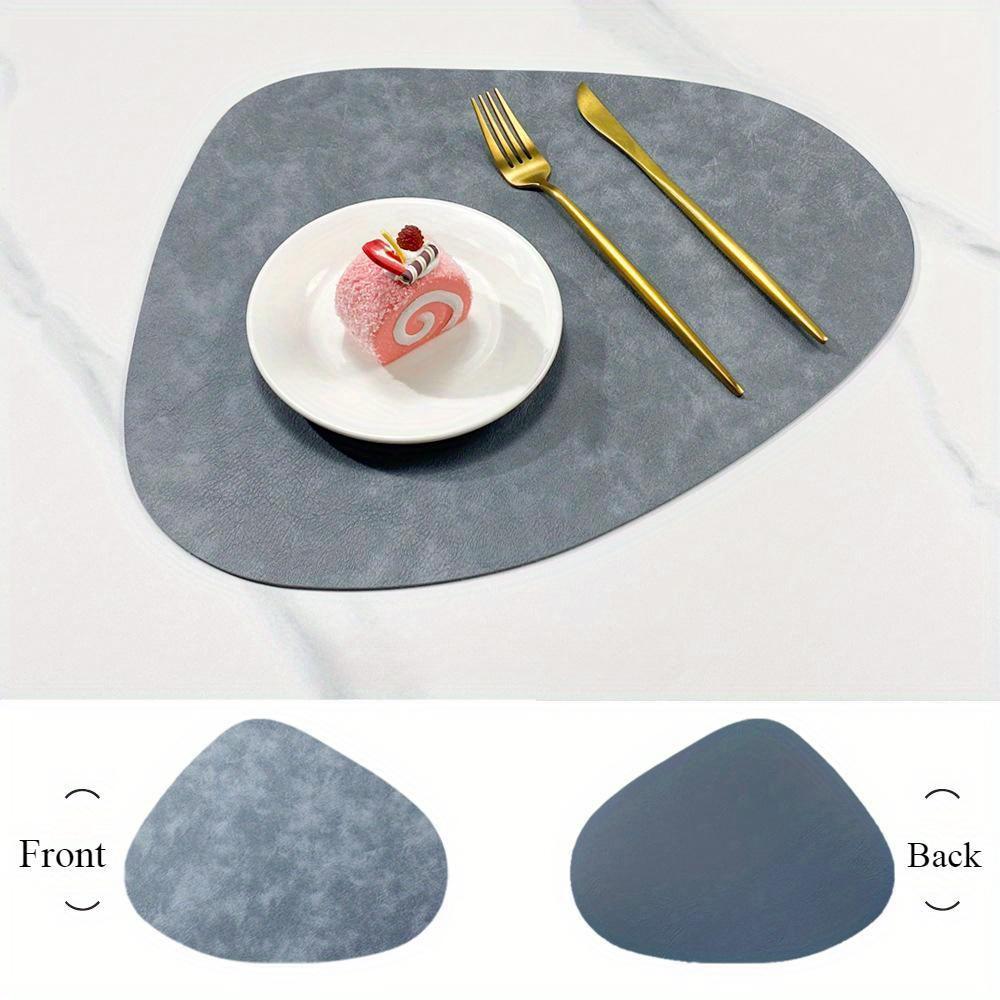 Double Sided Anti Slip Insulation Pad Table Mat, Nordic Style Imitation Cowhide Pattern Water Droplet Shaped Leather Placemat