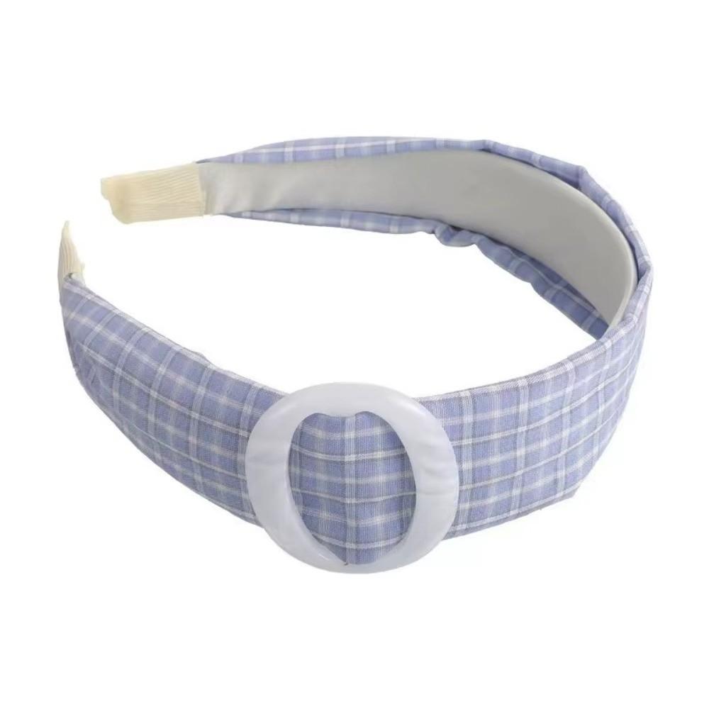 Blue Plaid Wide Brim Headband Round Shape Women Headband New Makeup Headband  For Hair Styling
