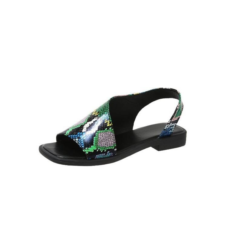 Freizeitsandalen mit flachem Boden für Damen, Neuer Stil für Oberbekleidung, Übergröße, Quadratischer Absatz, Quadratische Zehenpartie, Saroma-Sandalen