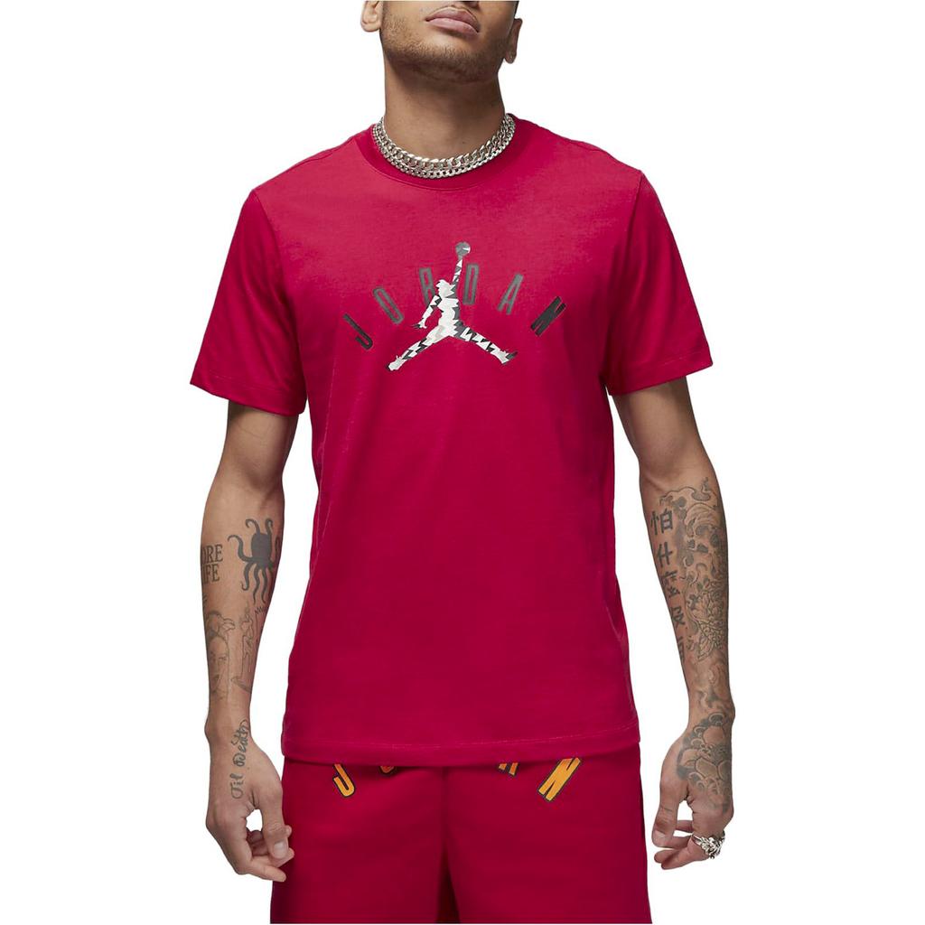 Jordan Flight MVP Allover Print Logo Casual Short Sleeve T-Shirt Men Tops Dark-Red FB7366-619