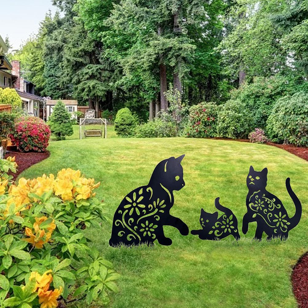 3PCS Metal Cat Decorative Garden Stakes Cat Silhouette Garden Decoration for Outdoor Lawn Ornaments Yard Sign