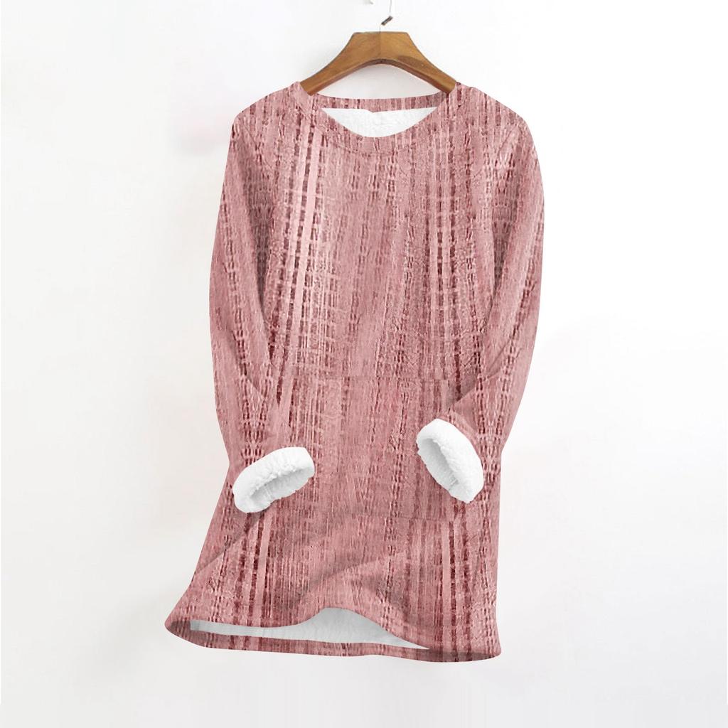 Women's Fashionable Printed Round Neck Long Sleeved Plush Warm Pullover Top