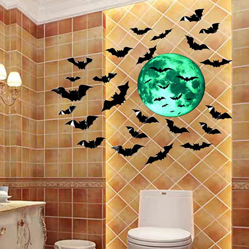 Decorazioni da Parete di Halloween Ragno Nero 3D & Pipistrello Fantasma - Adesivi Impermeabili