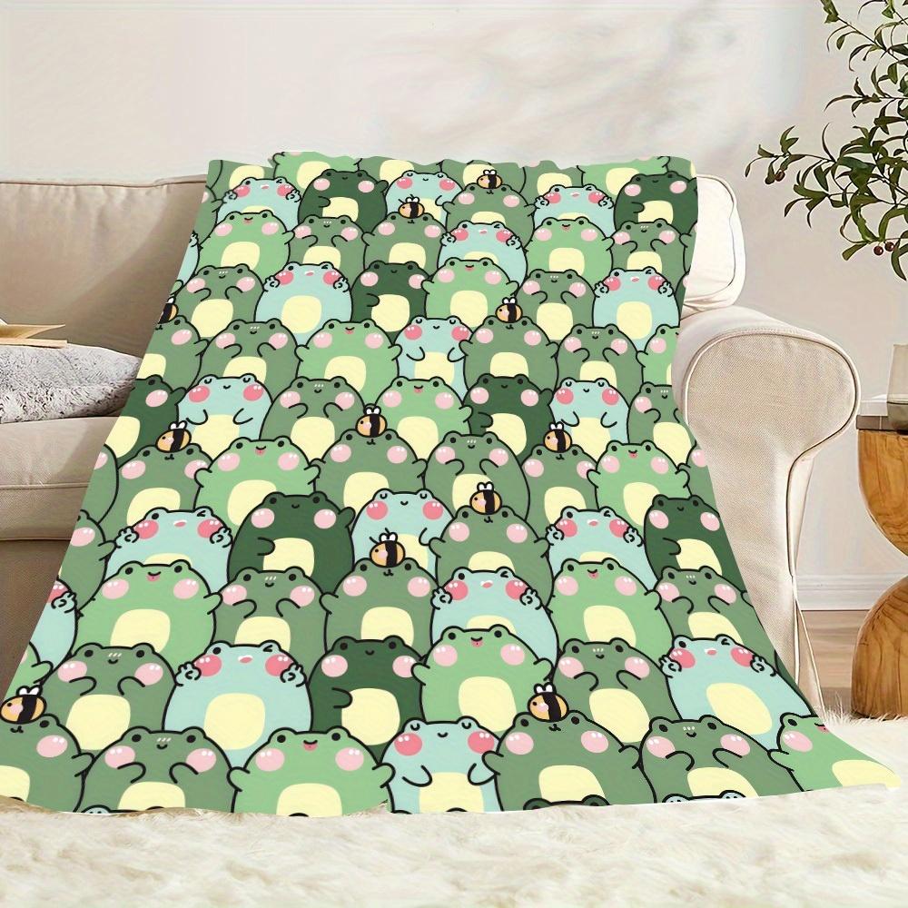 Pond Prince Flannel Throw Blanket Soft Green Frog Design All Season Cozy Comfort for Nature Themed Gift